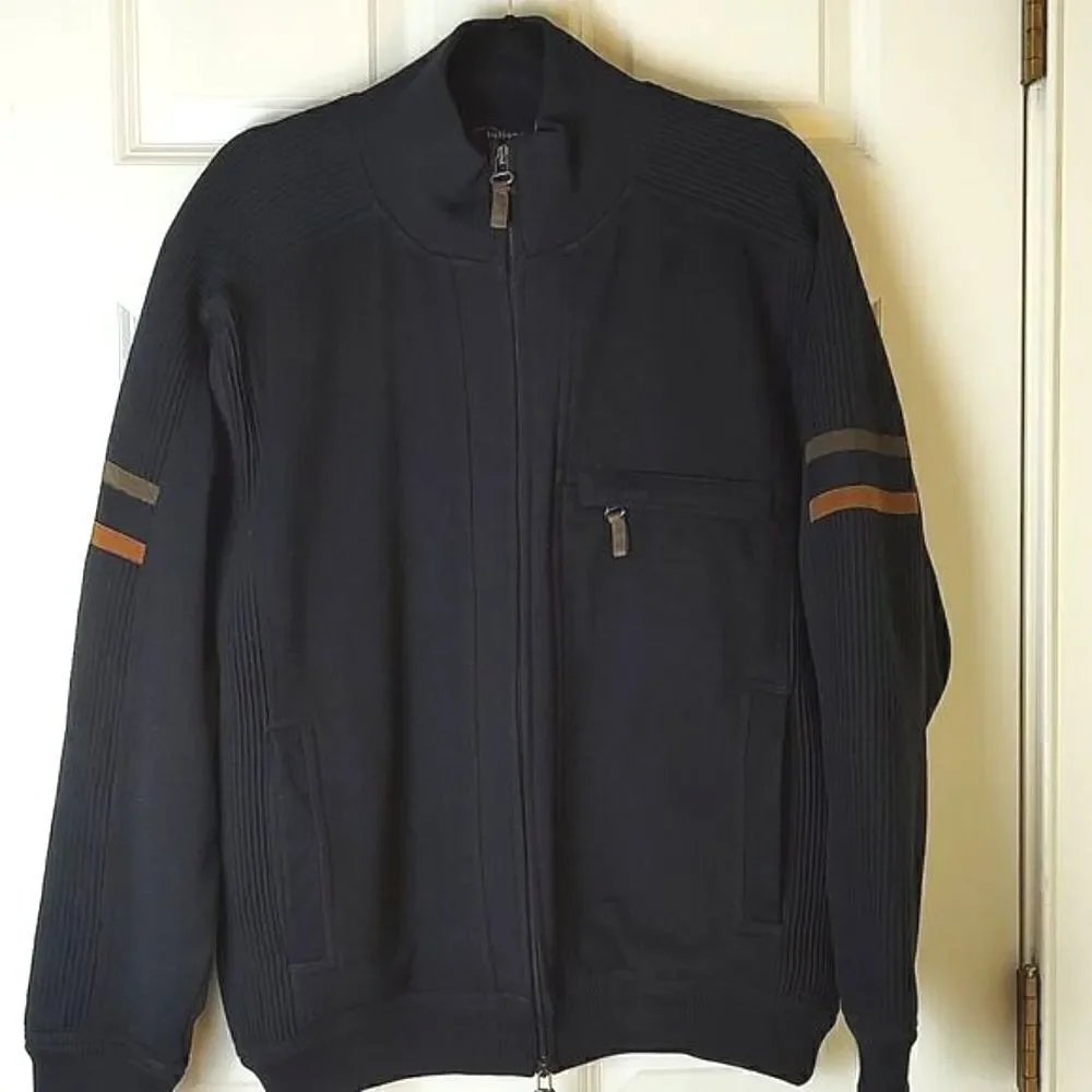 Giuliano Trico Men's Navy Wool Zip Front Sweater Academia Grandpa Jacket